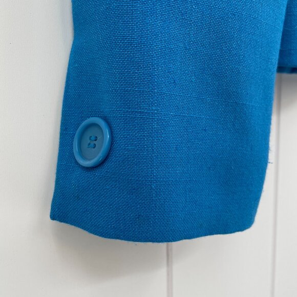 Vintage 80s 90s Bright Teal Blue Boxy Double Breasted Blazer Peabody House M - Picture 8 of 15